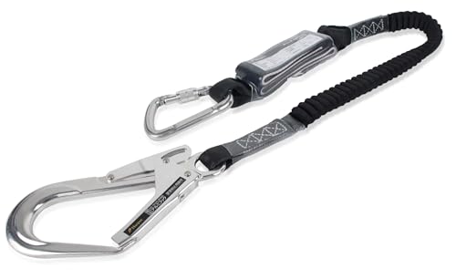 [新規格適合] 胴ベルト型用 シングルランヤード[1丁掛け] 伸縮式蛇腹 軽量アルミフック 第一種 墜落制止用器具 100KGまで適合 安全帯